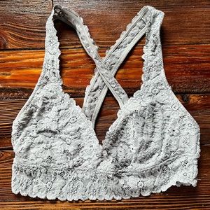 Aerie Light Grey Lace Cross-back Bralette (size S)